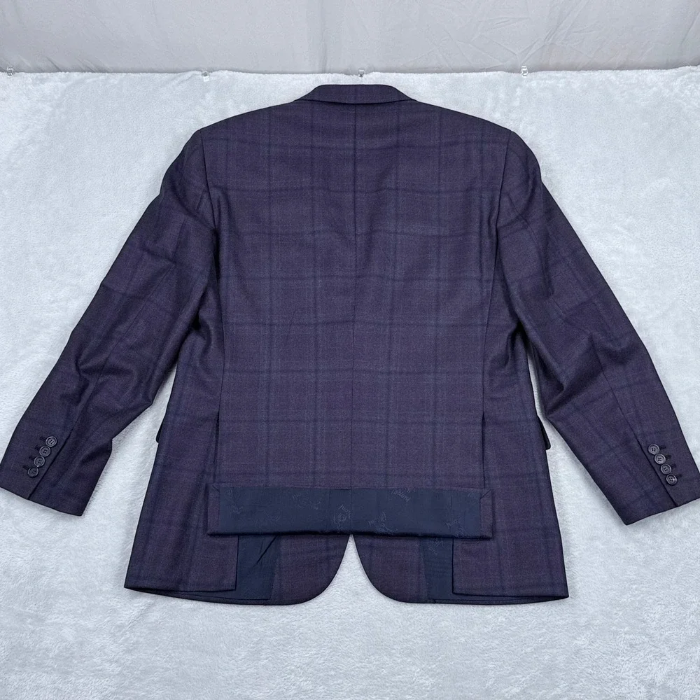 Brioni Colosseo Flannel Wool Sport Coat Men 42R Purple Plaid Blazer Jacket Italy